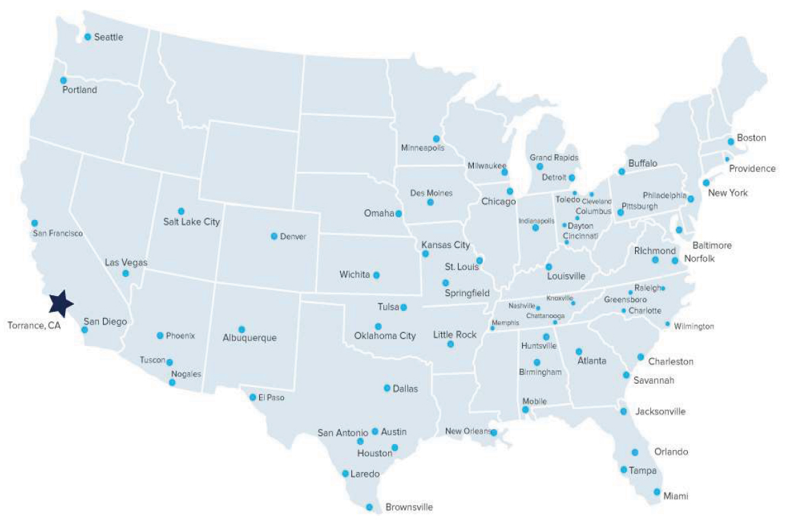 Warehouse Network in USA Map